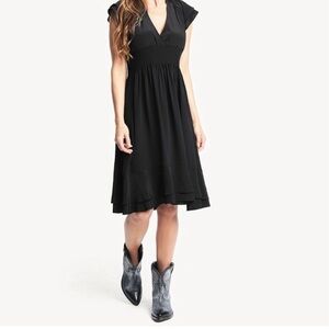 Frye Natalie Dress 100% Silk Black Ruffle Western Country Cowgirl NWT